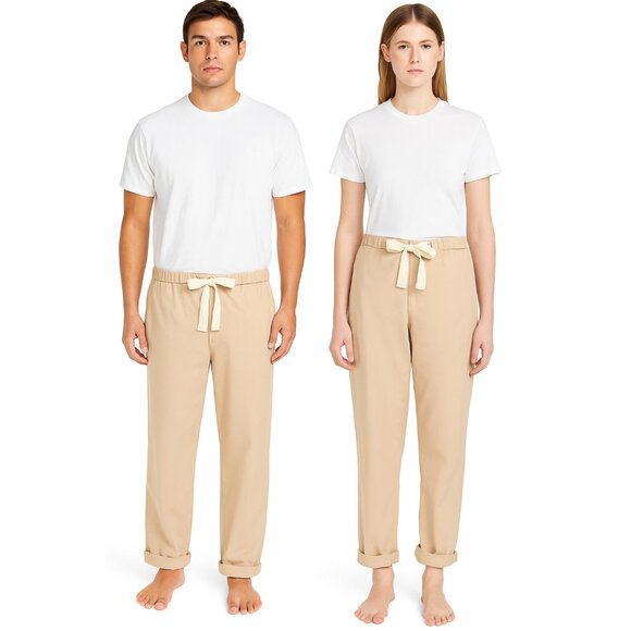 NWT Eileen Fisher Unisex Cropped Wide Leg in Twine Brushed Organic Cotton Pant M - Picture 1 of 10